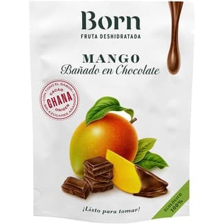 Mango deshidratado ecológico bañado en chocolate negro al 50% listo para tomar bolsa 40 g -