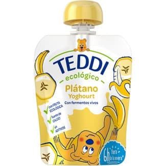 Pouch yogur ecológico entero con puré de plátano envase 85 g -