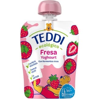 Bolsita de yogur ecológico con pure de fresa sin gluten envase 85 g -