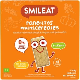 Panecitos multicereales ecológicos con plátano y calabaza desde 8 meses envase 60 g y sin azúcares añadidos -