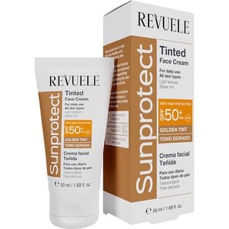 Crema facial con color tono dorado SPF 50+ SunProtect uso diario para todo tipo de piel tubo 50 ml -