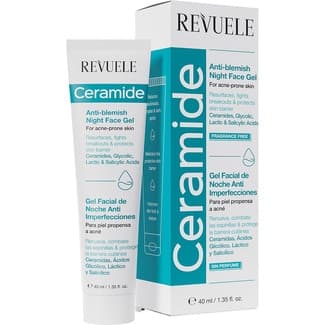 Gel facial de noche anti-imperfecciones para piel propensa al acné tubo 40 ml con cerámidas, ácido glicólico, láctico y salicílico -