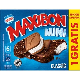 Helado Classic mini sándwich de nata con trocitos de chocolate 6 unidades estuche 480 ml + 1 gratis Edición Limitada -