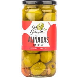 Aceitunas gordal aliñadas sin hueso frasco 350 g neto escurrido -