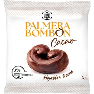 Palmera bombón de hojaldre tierno con cacao 4 unidades envase 205 g -