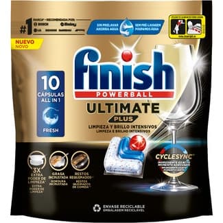 Detergente lavavajillas Powerball Ultimate Plus Fresh All in 1 bolsa 10 cápsulas -