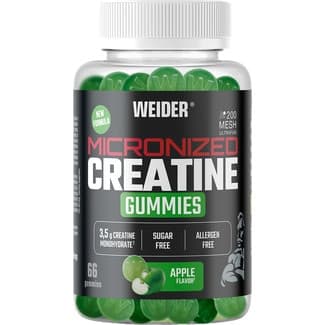 Creatina micronizada en gominolas sabor manzana sin azúcar bote 66 unidades -