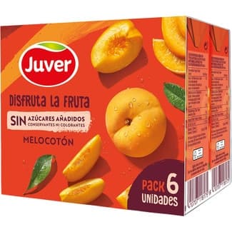 Bebida de zumo de melocotón a partir de concentrado sin azúcares añadidos pack 6 briks 200 ml -