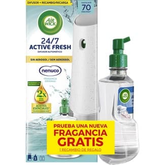 Ambientador difusor automático Active Fresh Nenuco 24/7 sin aerosol aparato + recambio + 1 recambio de regalo -