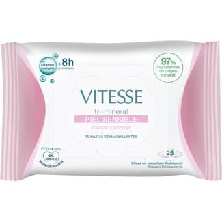 Toallitas desmaquillantes tri-mineral para piel sensible bolsa 25 unidades suaviza y protege -