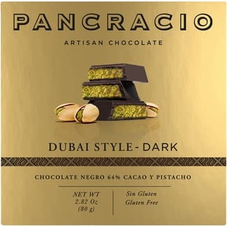 Chocolate negro 64% con pistacho estilo Dubai sin gluten tableta 80 g -