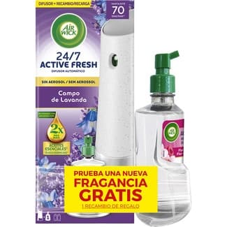 Ambientador difusor automático Active Fresh Campo de Lavanda sin aerosol aparato + recambio + 1 recambio de regalo -