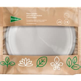 Platos compostables blancos con pulpa de celulosa extra rígido 22 cm paquete 10 unidades -