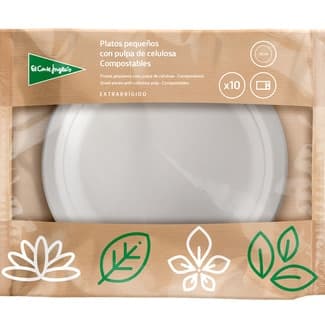 Platos compostables blancos con pulpa de celulosa extra rígido 16 cm paquete 10 unidades -