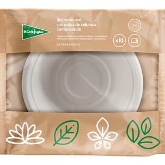 Cuencos compostables blancos con pulpa de celulosa extra rígido 350 cc paquete 10 unidades -