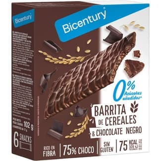 Barrita de cereales y chocolate negro 0% azúcares añadidos sin gluten 6 unidades envase 102 g -
