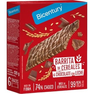 Barritas de cereales y chocolate con leche 74% choco 6 unidades estuche 120 g -