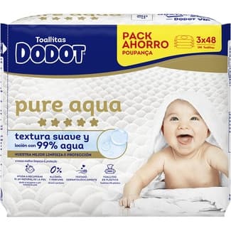 Toallitas infantiles Aqua Pure con algodón pack 3 paquetes 48 unidades 0% perfume, alcohol y plástico -
