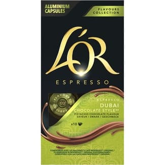 Café estilo Dubai con chocolate negro y pistacho estuche 10 cápsulas compatibles con máquinas Nespresso -
