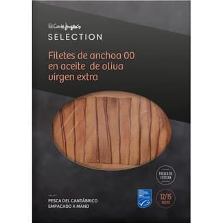 Filetes de anchoa 00 en aceite de oliva virgen extra pesca del Cantábrico bandeja 55 g neto escurrido -