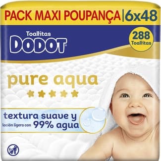 Toallitas húmedas infantiles Pure Aqua textura suave y loción ligera con 99% agua pack 6x48 envase 288 unidades -