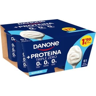 Protein yogur con proteínas natural desnatado 0% m.g. 0% azúcares añadidos pack 4 unidades 100 g 0% conservantes -