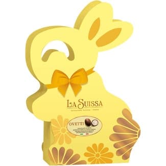 Huevos de Pascua de chocolate con leche rellenos de cacao y cereales en estuche 200 g con forma de conejo, distintos envases se surten según existencias -