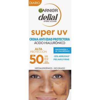 Crema protectora facial anti-edad super UV con ácido hialurónico SPF-50 tubo 50 ml -