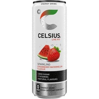 Bebida energética con gas sabor fresa y sandía zero azúcar y 7 vitaminas lata 35,5 cl alto contenido en cafeína -