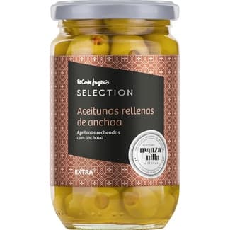 Aceituna manzanilla rellenas de anchoa IGP de Sevilla frasco 150 g neto escurrido -