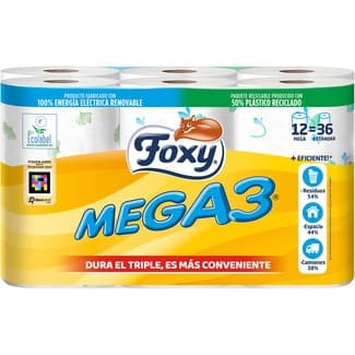 Mega 3 papel higiénico triple rollo decorado 2 capas paquete 12 rollos -