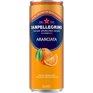 Agua mineral natural con gas con zumo natural de naranja a partir de concentrado lata 33 cl -