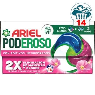 Detergente cápsulas Poderoso Frescor a Flores Silvestres Pod grande caja 14 dosis -