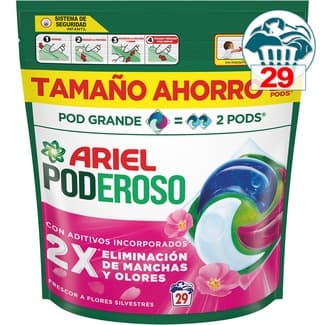 Detergente cápsulas Poderoso Frescor a Flores Silvestres Pod grande bolsa 29 dosis -