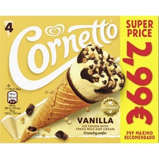 Conos de helado de vainilla 4 unidades estuche 360 ml -