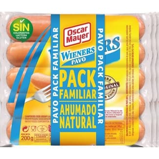 Wieners salchichas cocidas y ahumadas de pavo pack familiar 3 x 200 g envase 600 g sin gluten sin lactosa -