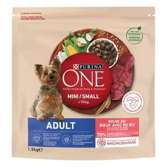 Mini pienso para perros adultos tamaño mini con buey y arroz bolsa 1,5 kg -