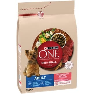 Mini pienso para perros adultos tamaño mini con buey y arroz bolsa 3 kg -