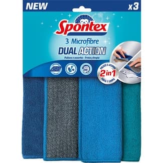 3 Microfibre Dual Action 2 en 1 bayeta paquete 3 unidades -