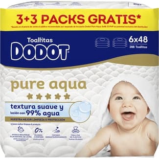 Toallitas infantiles Aqua Pure con algodón pack 6 paquetes 48 unidades 0% perfume, alcohol y plástico -