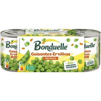 Guisantes al natural tiernos y muy finos pack 3 latas 140 g neto escurrido -