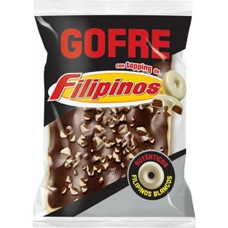Gofres cubiertos de chocolate negro con topping de filipinos envase 100 g -