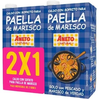 Caldo para paella de pescado y marisco con sofrito 100% natural pack 2 briks 1 l -