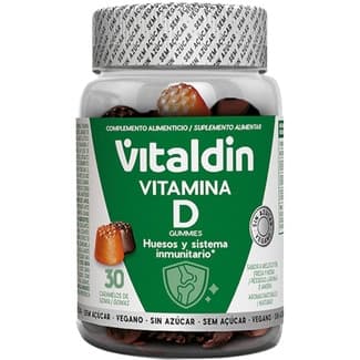 Gominolas con vitamina D sabor a melocotón, fresa y mora huesos y sistema inmunitario bote 30 unidades sin azúcar -