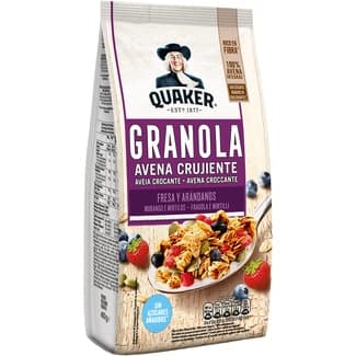 Muesli con avena crujiente, fresa y arándanos 100% avena integral envase 400 g sin azúcares añadidos -