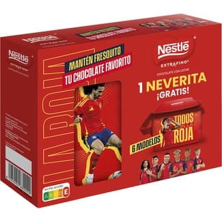 2 tabletas chocolate con leche de 125 g + 1 tableta de chocolate con leche y maíz de 84 g estuche 334 g con una neverita gratis de Todos con la Roja -
