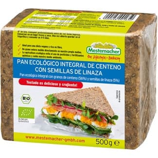Pan ecológico integral de centeno con semillas de linaza paquete 500 g -