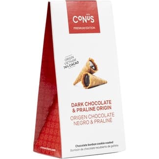 Cönus mini conos de barquillo rellenos de chocolate negro 74% estuche 70 g -