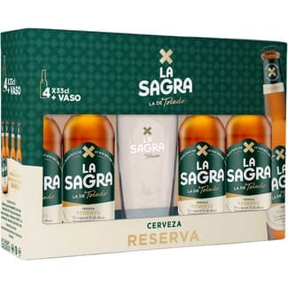 Cerveza rubia artesana doble malta pack 4 botellas 33 cl + Vaso -