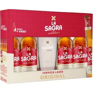 Cervezas rubias lagers estuche 4 botellas 33 cl + Vaso -